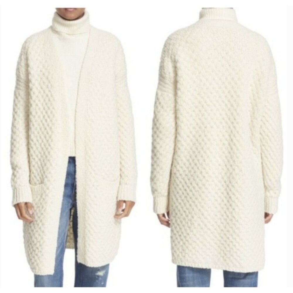 Vince Wool Yak Honeycomb Long Cardigan Sweater Oversized Open Front Size Large